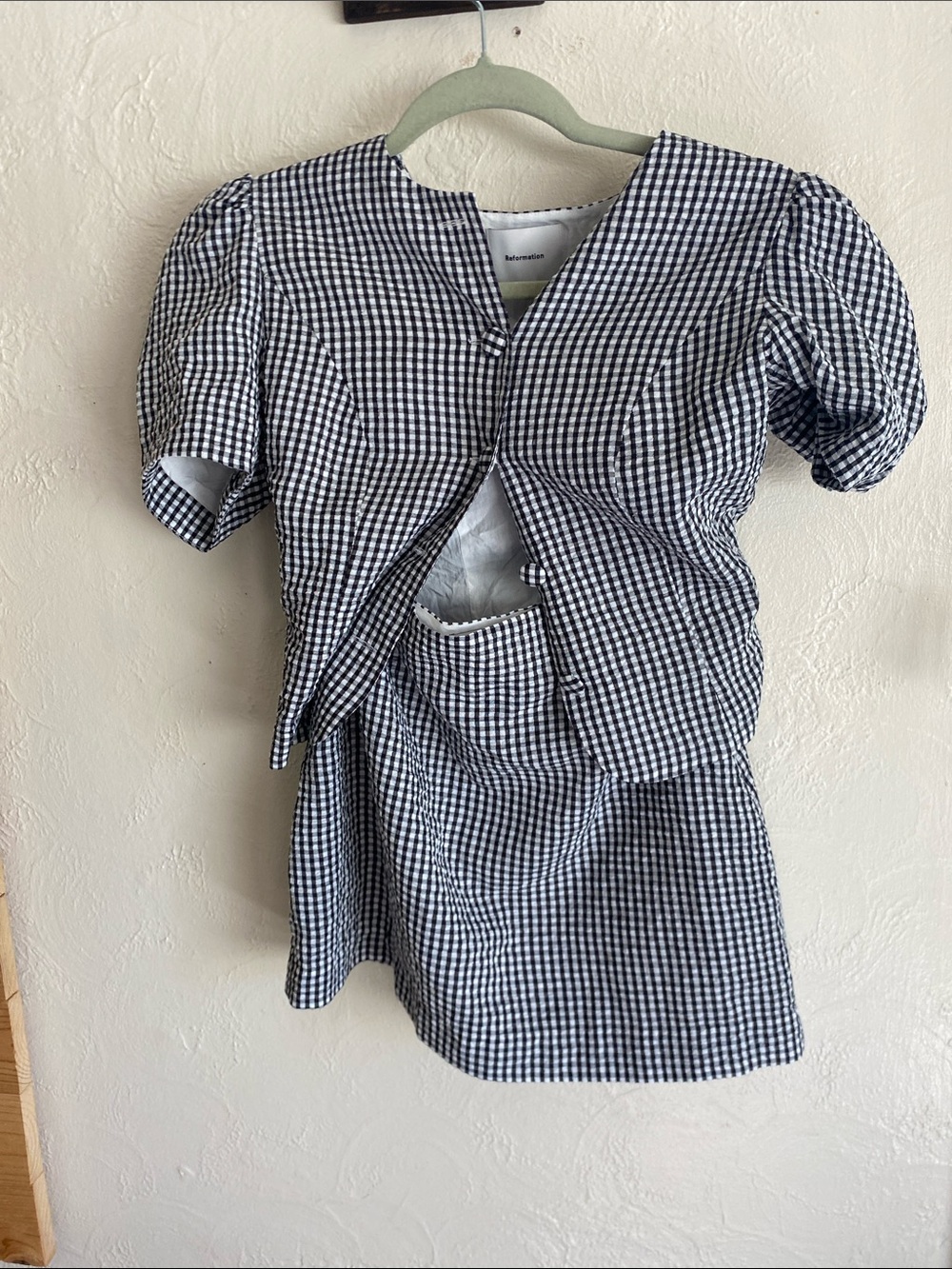 Reformation Black & White Gingham Puff Sleeve 2 Piece